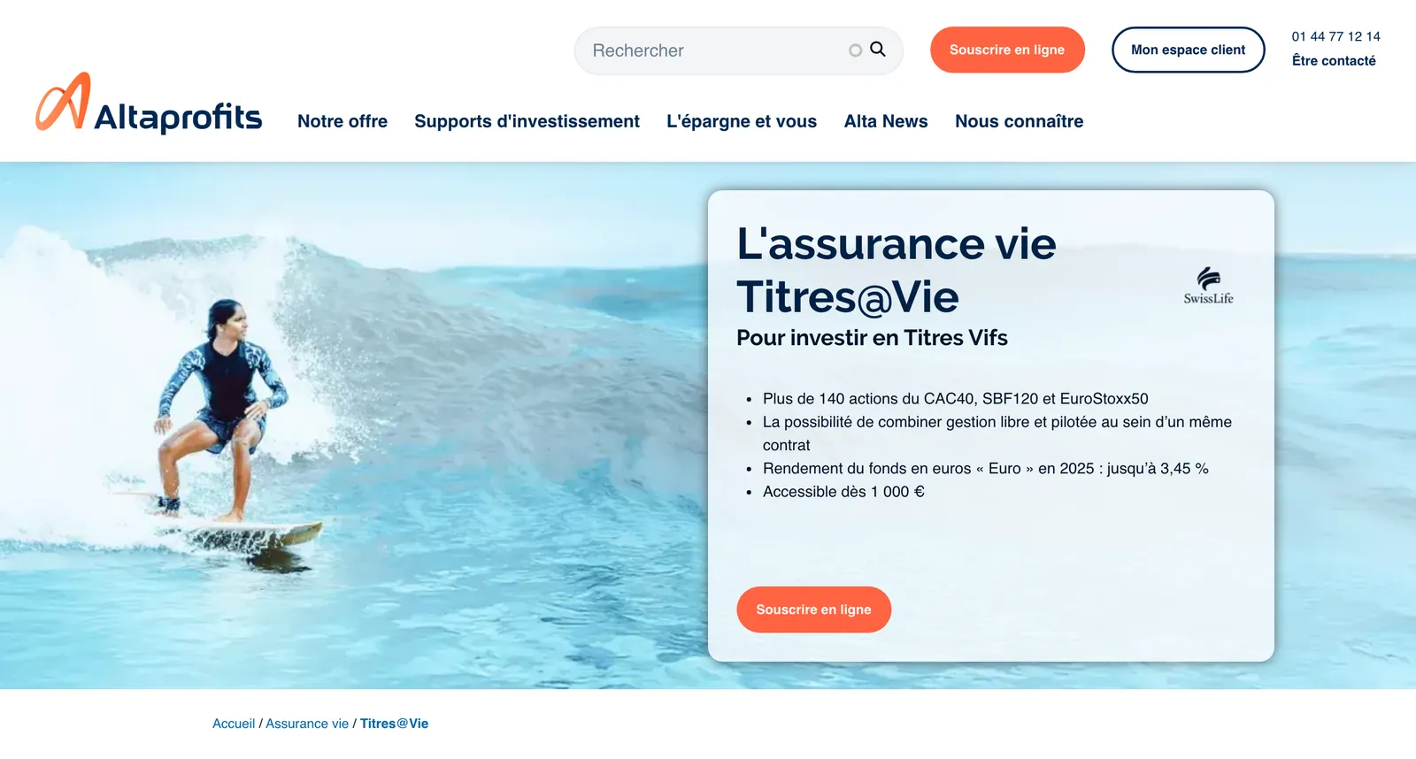 Site de Altaprofits : « L'assurance vie Titres@Vie »