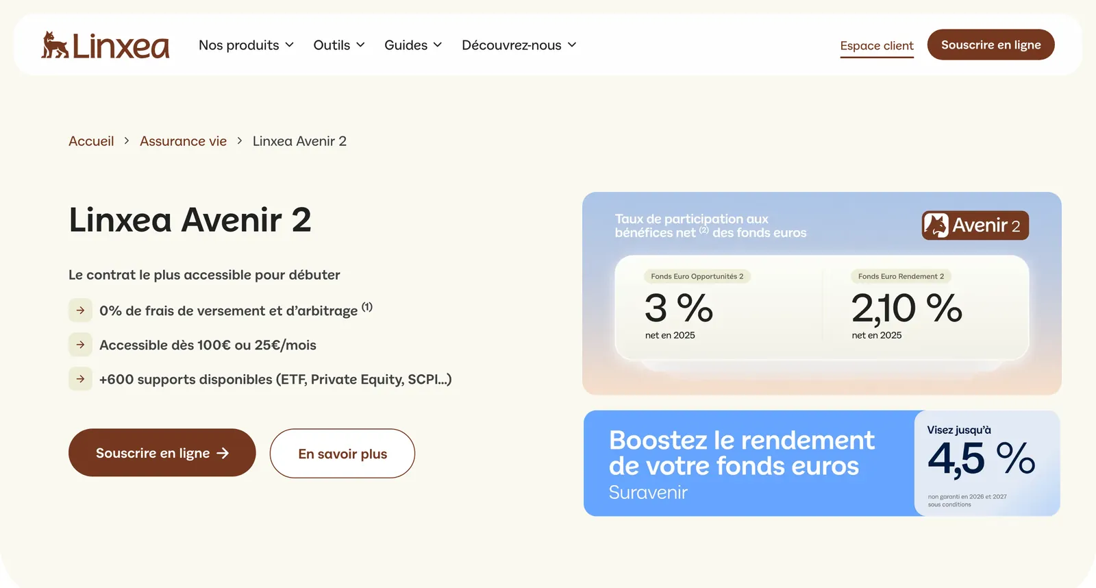 Site de Linxea : « Linxea Avenir 2+ »